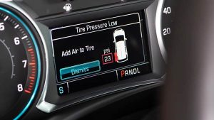 Tire pressure alert active on the dash of a chevy vehicle. 