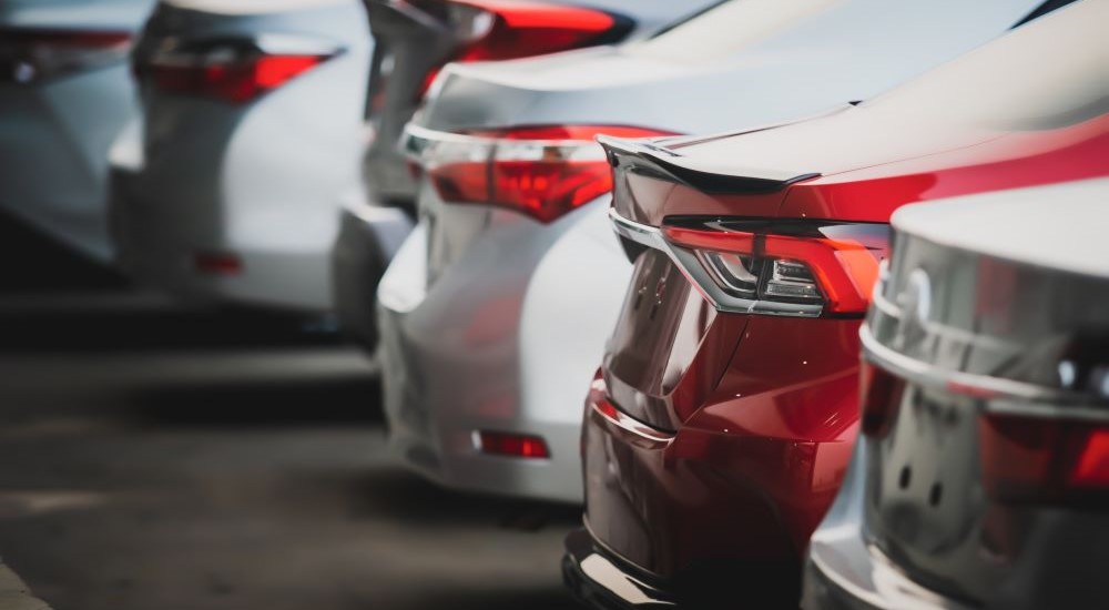 Row of cars at a dealership