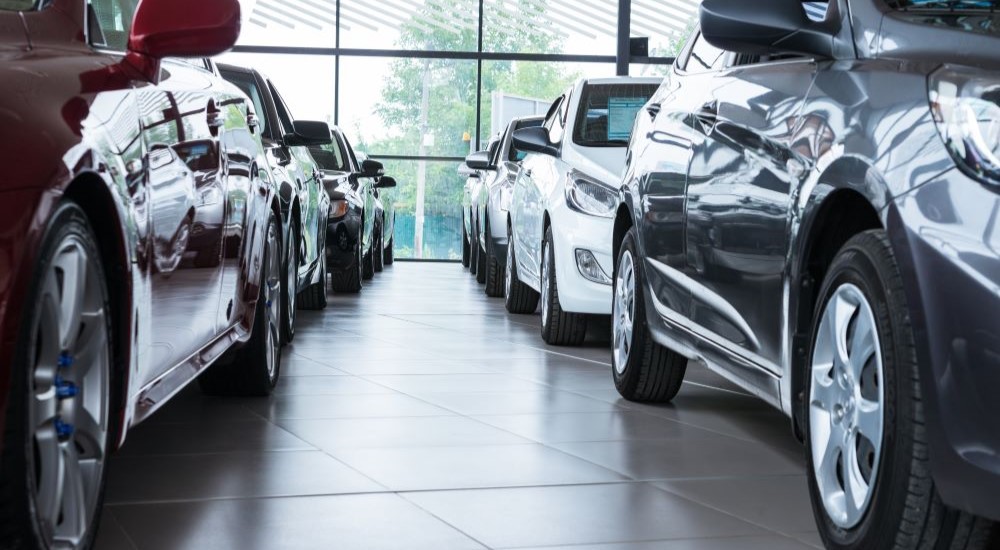 Rows of cars at a car dealership
