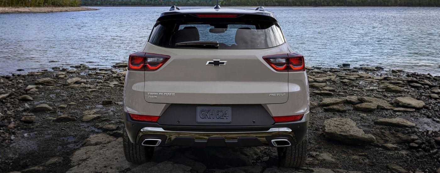 Tan 2026 Chevy Trailblazer ACTIV parked near a lake
