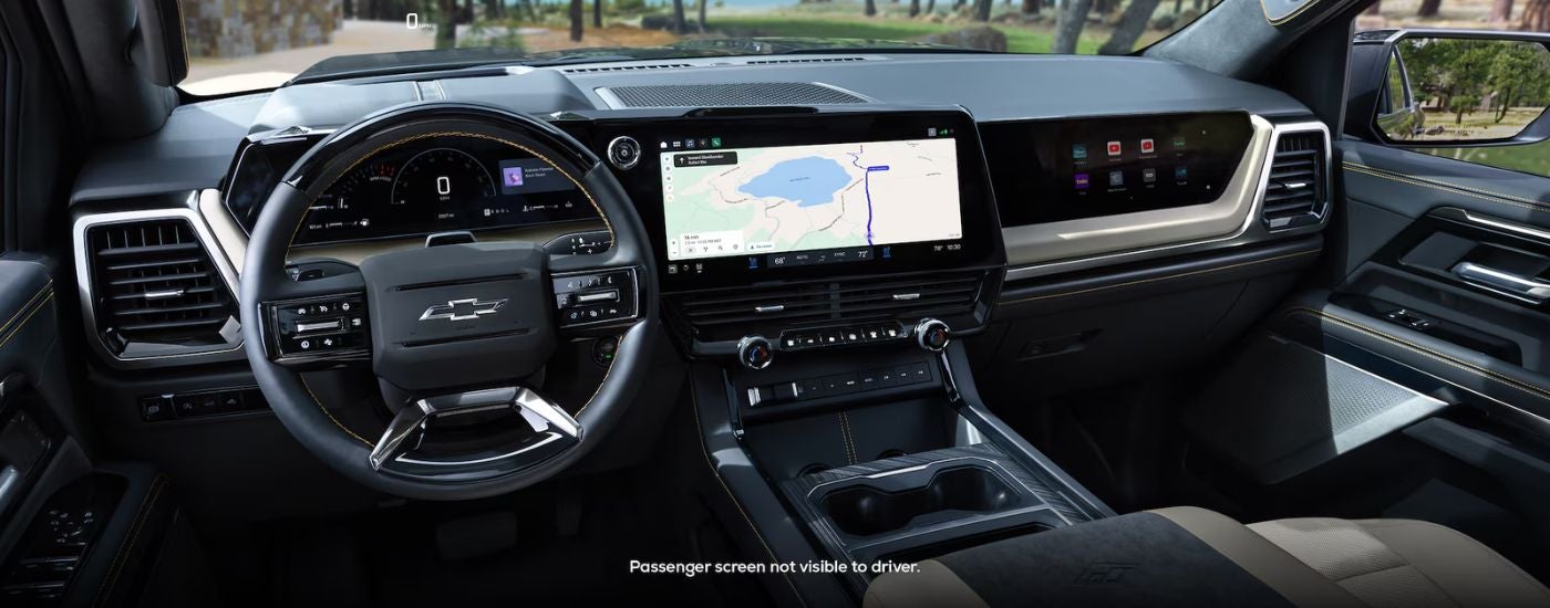 2027 Silverado 1500 driver and front interior passenger display screen.