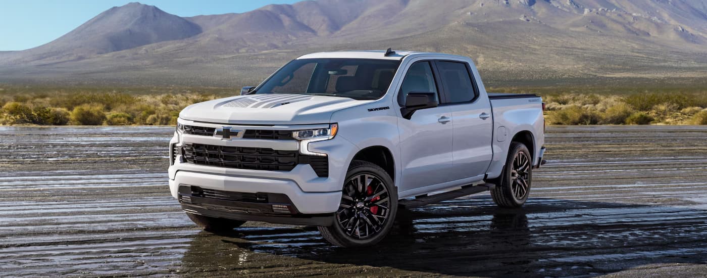 A white 2026 Chevy Silverado 1500 parked off-road
